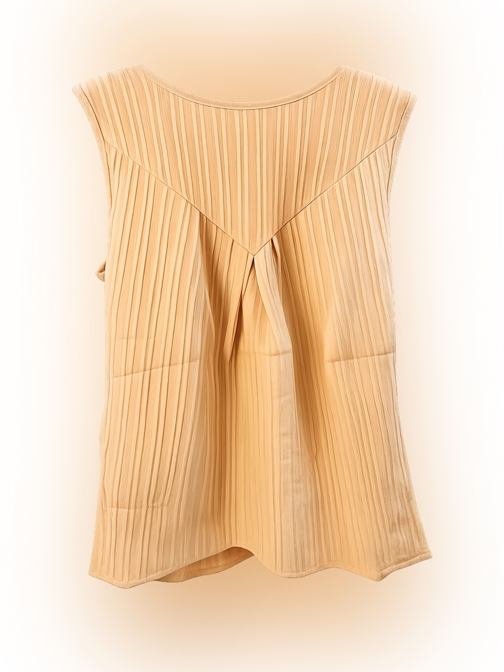 Tan Pleated Sleeveless Top Women's Button Front Summer‎ Blouse Lightweight